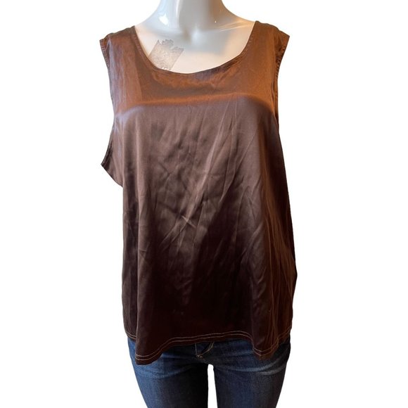 NWT Kasper Womens Silk Shiny Tank Top T42000286V Stretch Brown Size X Large - Picture 1 of 6